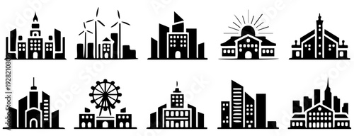 Set of City Skyline and Building Icons
