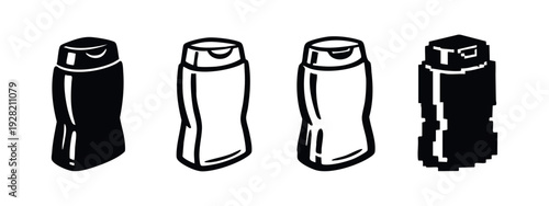 Shampoo Bottle Icon Set: Hair Care Product Symbols in Different Art Styles