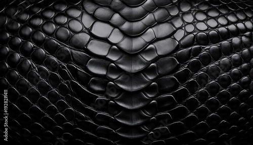 black mamba snake skin texture with detailed scales and ample copyspace for text in a dramatic black and white presentation