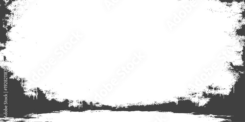 Vintage black and white grunge frame with a dirty ink splatter texture and floral tree silhouette vector for your nature art design