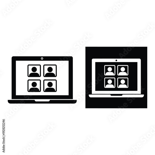 Laptop computers with video conference on screen isolated on white background icon