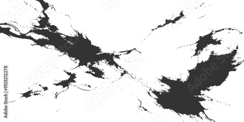 Black ink splat and splashes create a grungy paint texture design with a spray splatter pattern and a drip stain silhouette on a dirty vector art border