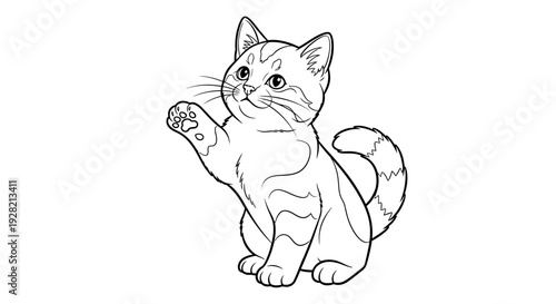 Cute Cartoon Kitten Greeting With Paw up for Hello Illustration