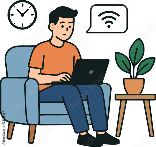 Flat Vector Illustration of a man Working Remotely