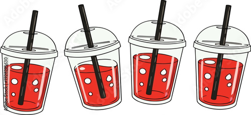 Plastic cup drink vector set, cold beverage illustration collection with straw isolated design elements