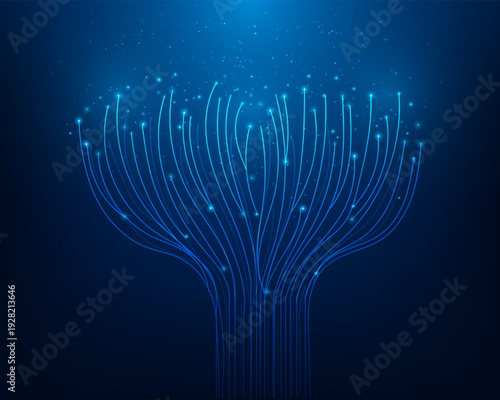 tree cloud data storage online circuit technology blue background. network connection line nature. vector illustration fantastic technology.