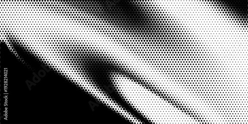 Grunge halftone gradient background. Faded grit noise texture. White and black sand wallpaper. Retro pixelated backdrop. Anime or manga style comic overlay. Vector graphic design textured template