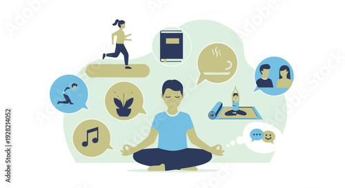 Man Meditating with Social Media Icons