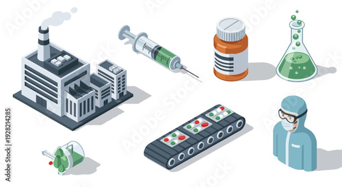 Industrial science and medical laboratory equipment illustrations