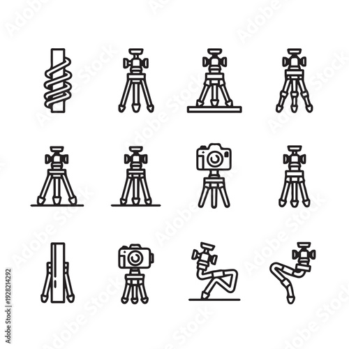 Camera Tripod Icons Set Flexible Gorillapod Equipment Collection Vector Graphics