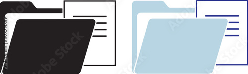 Black and blue file folders with documents inside icons