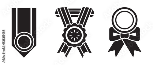 Blackandwhite illustrations of ribbons and medals for awards and recognition