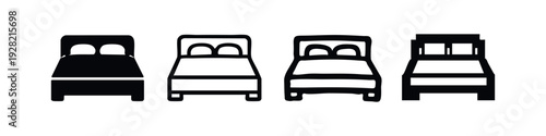 Front View Double Bed Icons Set