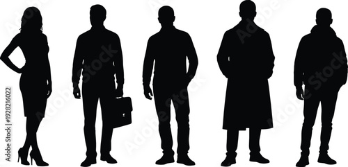Business People Silhouettes Collection with Male and Female Professionals Standing in Formal and Casual Outfits