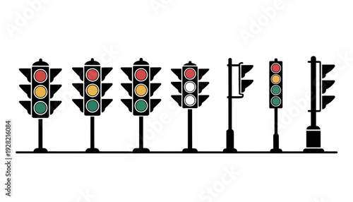 Traffic light vector icons set in black silhouette style