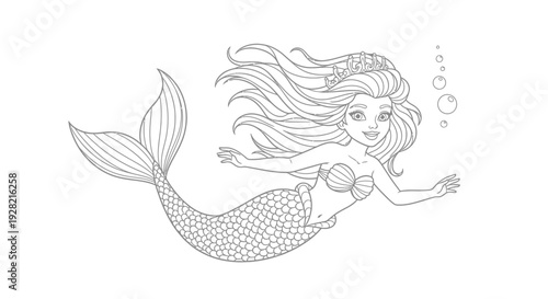 Line Art Mermaid Illustration for Fantasy and Children's Designs