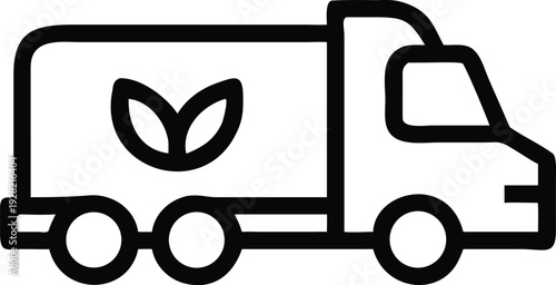 Commercial delivery truck featuring a distinctive two leaf logo representing ecological transport