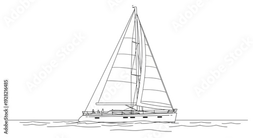 Sailing Yacht Line Drawing Illustration on White Background for Nautical Design