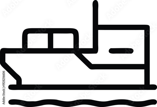 Commercial Fishing Boat Line Icon Symbolizing Marine Industry and Ocean Transportation Activities