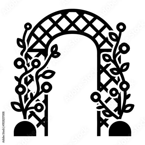 Garden arch icon with climbing plants for landscaping and garden design black silhouette illustration