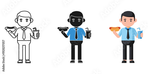 Diverse office workers enjoying food and drinks while working on phones