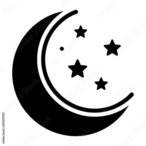 Crescent moon and stars icon representing night sky and sleep