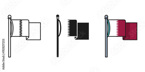 Qatari flag illustration stages on white background with detailed design and colors