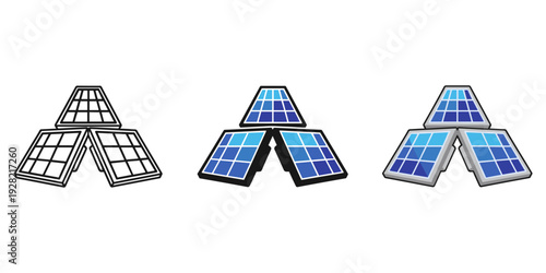 Solar panels in various stages of completion and color on white background