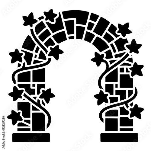 Stone archway with ivy vines silhouette icon for garden entrance or architectural design