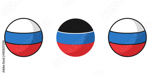 Three russian flag balls with white blue red colors on plain white background
