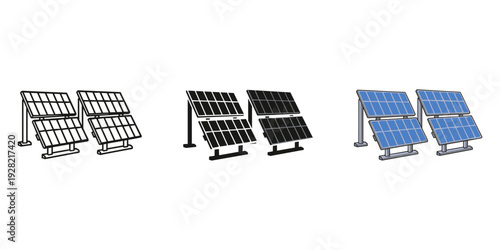 Solar panels in various stages of assembly on metal frames and stands