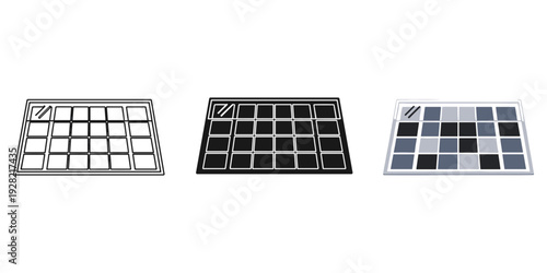 Three solar panels side by side on white background