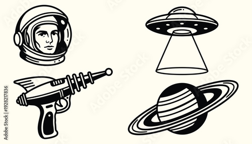 Retro Space Exploration Icon Set