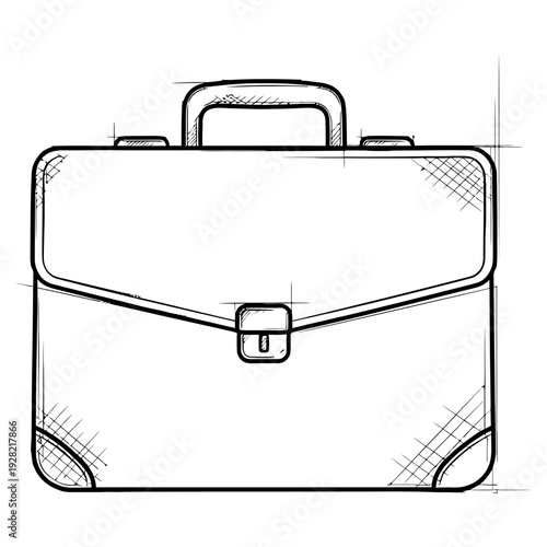 Briefcase hand-drawn sketch as a business accessory in minimalist line art style