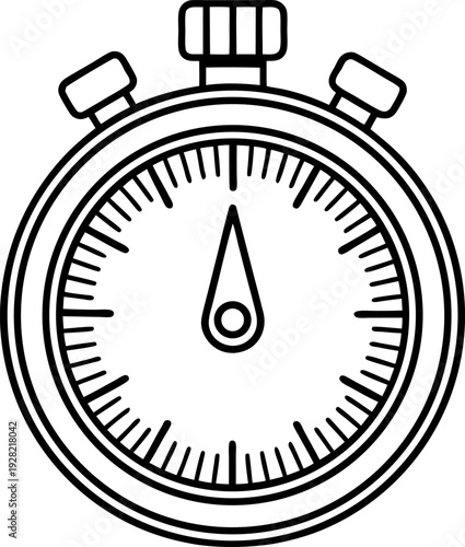 Stopwatch outline icon with buttons and marked dial for measuring time and intervals
