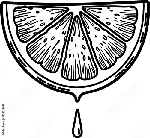 Lemon wedge with juice drop hand drawn citrus fruit slice illustration fresh summer vitamin c and natural flavor concept