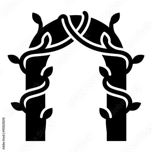 Garden arch silhouette with climbing vines and leaves minimalist black icon for wedding or landscape design