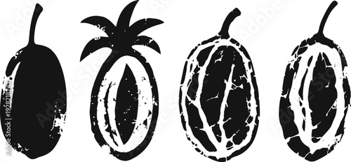 Silhouettes of tropical fruits in rustic abstract natural organic design elements