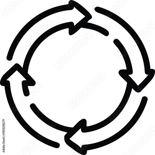 Continuous circular loop icon formed by four curved arrows pointing clockwise