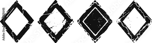 set of four rough textured black diamond shapes with uneven edges and distressed appearance