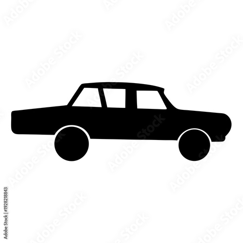 Classic Black Silhouette of a Sedan Car on a White Background