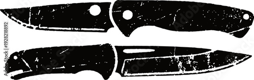 tactical folding and fixed blade knives with black handles isolated on white background