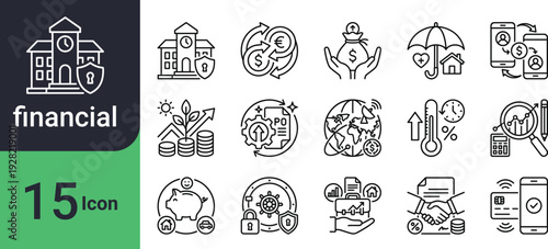 Financial icons depicting various aspects of money growth and security
