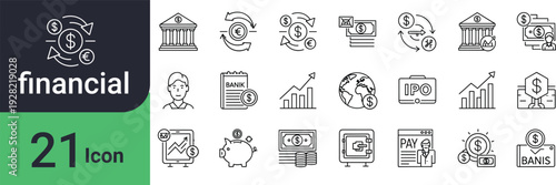 Financial icons representing banking investment and global economics