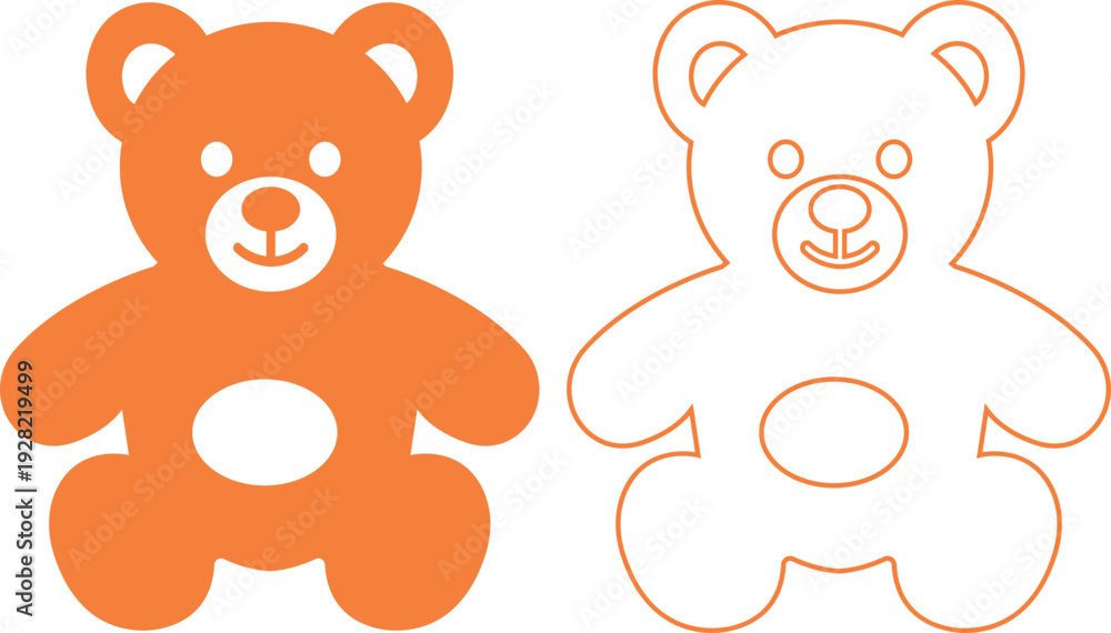 Obraz premium teddy bear vector set collection group with cute toy silhouette and outline icons, baby nursery plush mascot symbol isolated on transparent background, editable minimalist design
