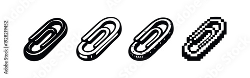 Paperclip Icon Set in Solid, Outline, Shaded, and Pixel Art Styles. Office Stationery Collection.