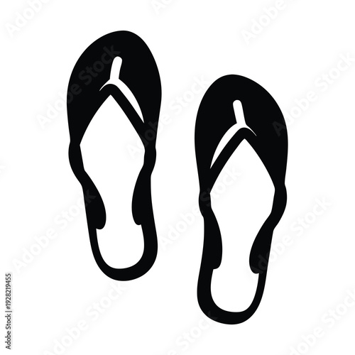 Two black flip flops isolated on a white background in monochrome style
