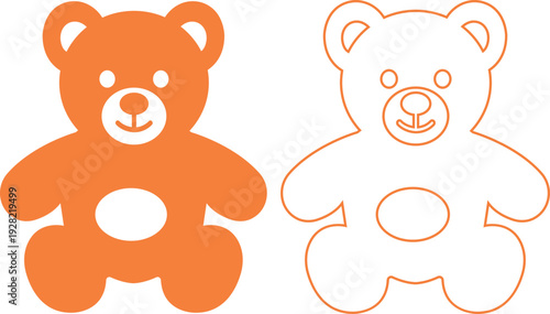 teddy bear vector set collection group with cute toy silhouette and outline icons, baby nursery plush mascot symbol isolated on transparent background, editable minimalist design