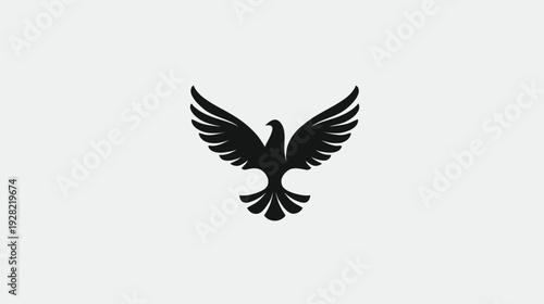 Elegant black flying bird silhouette with majestic spread wings on white. Minimalist vector design for logo, icon, and emblem concepts.