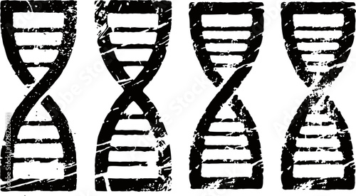 Grunge dna double helix icons set with distressed texture and rough edges